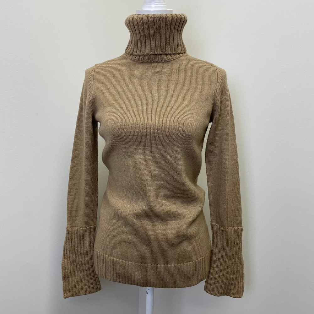 Vintage Banana Republic Camel 100% Merino Wool Turtleneck Split Cuff Sweater M